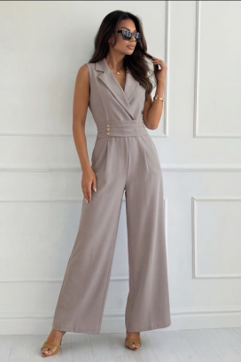 elegantni kombinezon sa reverima i zlatnim dugmadima SELESTE MOCHA