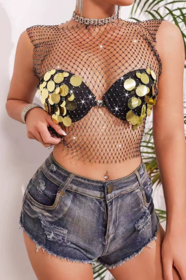 mrežasti top sa metalnim elementima i šljokicama SOLVINA