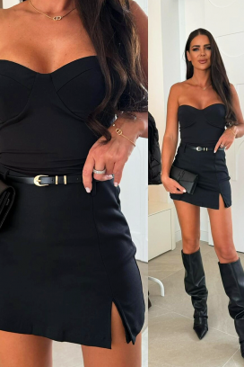 elegantna kratka suknja sa šlicem i kaišem ZENDAIA BLACK