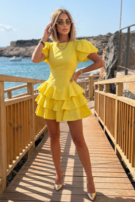 kratka haljina sa definisanim strukom i volančićima ZOLVENA YELLOW