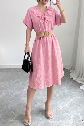 lagana midi haljina sa volančićima i trendi kragnom VIREMORA PINK