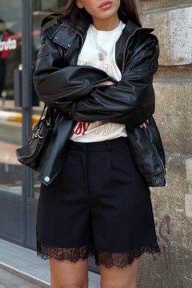 elegantan ženski šorts sa čipkastim akcentom ZAFLORA BLACK