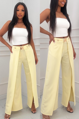 elegantne ženske pantalone sa preklopom i visokim strukom RATIENA YELLOW