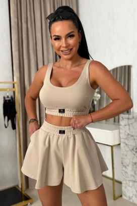 ženski sportski komplet krop top i suknja-pantalone PLAVINA BEIGE