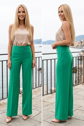 elegantne duge ženske pantalone visokog struka i širokih nogavica ELEMINTA GREEN