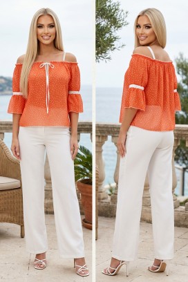 efektna ženska bluza sa golim ramenima na tufne sa volanima ORENZIANA ORANGE