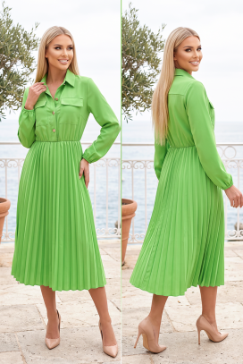 elegantna midi košulja-haljina sa plisiranom suknjom i naglašenim strukom SAVENORA GREEN