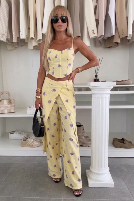 Efektan ženski komplet od korset topa i širokih pantalona sa preklopom LENARIA YELLOW