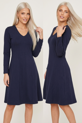 jednostavna kratka haljina sa dugim rukavima i elegantnim V-izrezom MORINIA NAVY