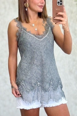 elegantna tunika sa čipkanim detaljima i V-izrezom PARETIA GREY