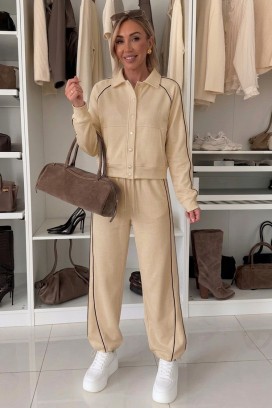 ženski sportsko-elegantni komplet sa kratkom jaknom i jogger pantalonama LAMONIA BEIGE