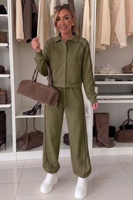 ženski sportsko-elegantni komplet sa kratkom jaknom i jogger pantalonama LAMONIA KHAKI