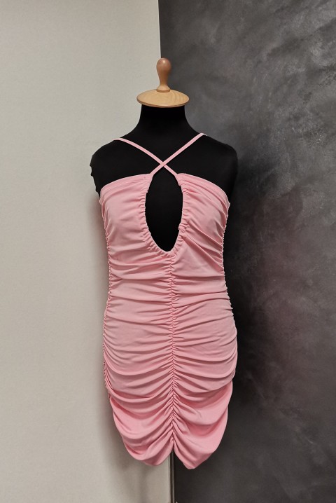 Haljina sa seksi otvorenim dekolteom u pink boji 6055, Boja: roze, IVET.RS - Nova Kolekcija