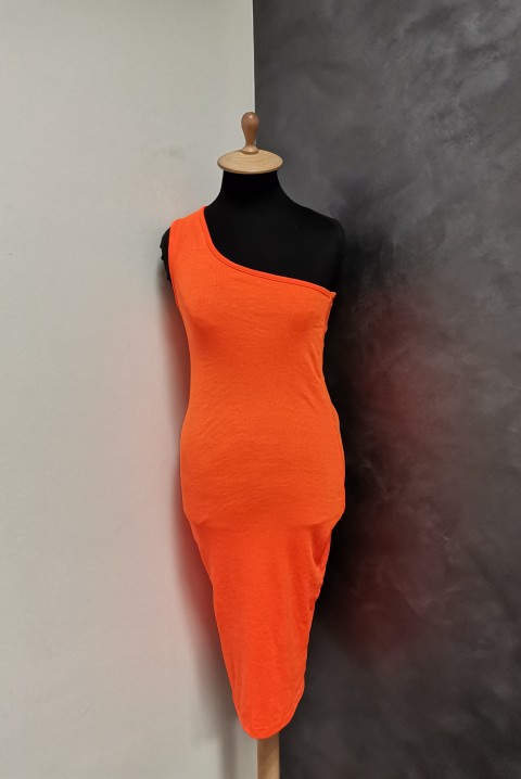 Elegantna midi haljina s jednim golim ramenom 6274, Boja: narandžasta, IVET.RS - Nova Kolekcija
