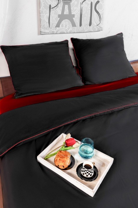 Komplet posteljine LAMONVA 200x220 cm pamučni saten, Boja: crna i crvena, IVET.RS - Nova Kolekcija