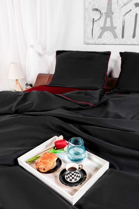 Komplet posteljine LAMONVA 200x220 cm pamučni saten, Boja: crna i crvena, IVET.RS - Nova Kolekcija