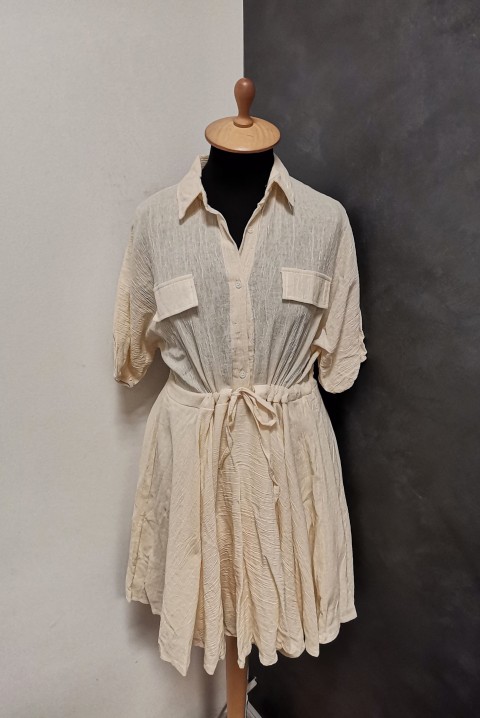 Kratka lepršava haljina s kragnom i dugmićima 6698, Boja: ecru, IVET.RS - Nova Kolekcija