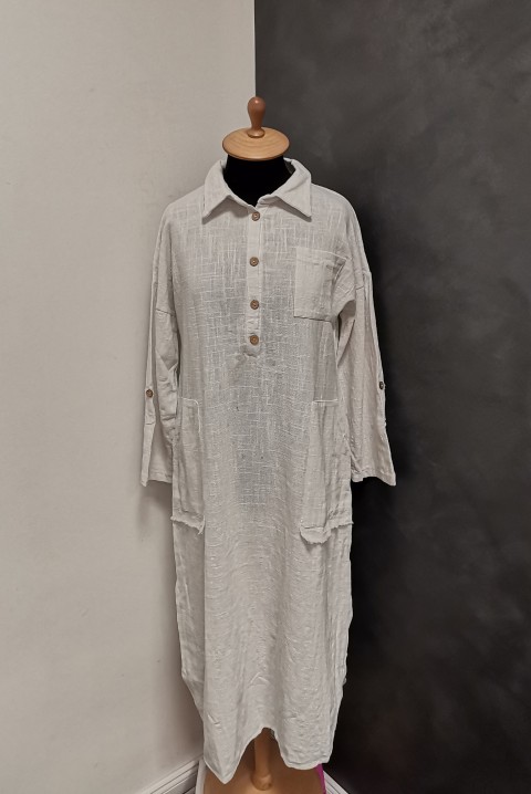 Moderna haljina u klasičnoj boji od pamučne tkanine 6742, Boja: bela, IVET.RS - Nova Kolekcija