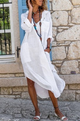 Moderna haljina u klasičnoj boji od pamučne tkanine 6742, Boja: bela, IVET.RS - Nova Kolekcija