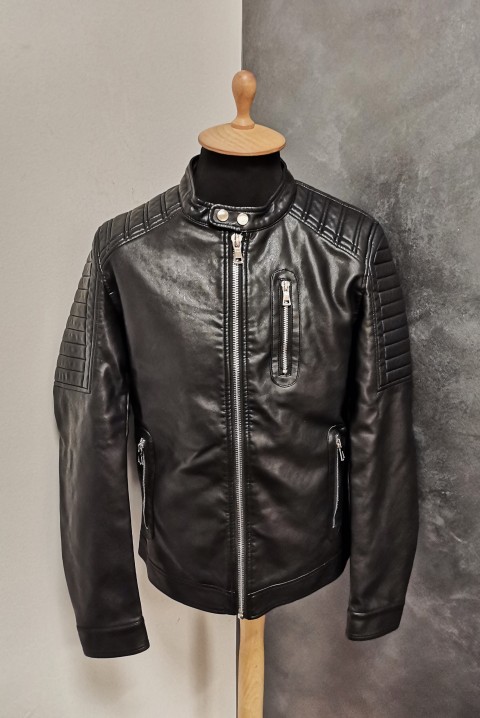 Muška eko kožna jakna atraktivnog dizajna 6777, Boja: crna, IVET.RS - Nova Kolekcija