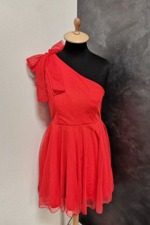 Elegantna kratka haljina asimetričnog dizajna 6791, Boja: crvena, IVET.RS - Nova Kolekcija
