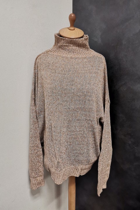Ženski džemper izrađen od mekog pletiva 6799, Boja: bež, IVET.RS - Nova Kolekcija