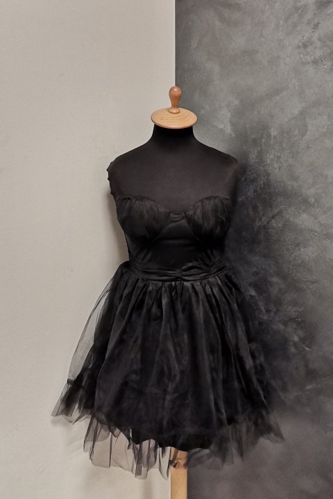 Koketna kratka haljina sa suknjom od tila 6807, Boja: crna, IVET.RS - Nova Kolekcija