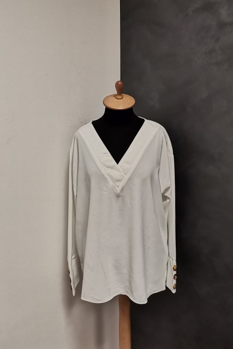Praktična ženska bluza sa širokim rukavima s ukrasnim dugmićima 6843, Boja: bela, IVET.RS - Nova Kolekcija