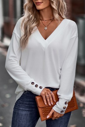 Praktična ženska bluza sa širokim rukavima s ukrasnim dugmićima 6843, Boja: bela, IVET.RS - Nova Kolekcija