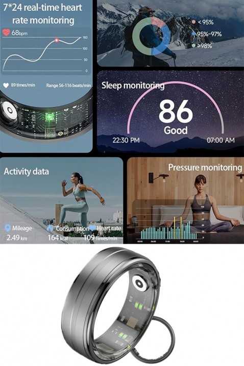 Pametni prsten za praćenje sna i fitnesa EOLSY - 20.6 mm, Boja: crna, IVET.RS - Nova Kolekcija