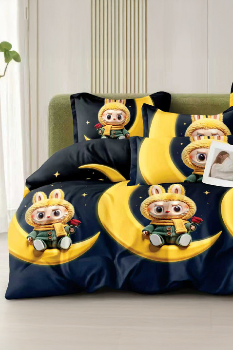 Komplet posteljine LABUBU BLACK 160x200 cm pamuk - 4 dela, Boja: crna, IVET.RS - Nova Kolekcija