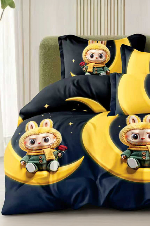 Komplet posteljine LABUBU BLACK 160x200 cm pamuk - 4 dela, Boja: crna, IVET.RS - Nova Kolekcija