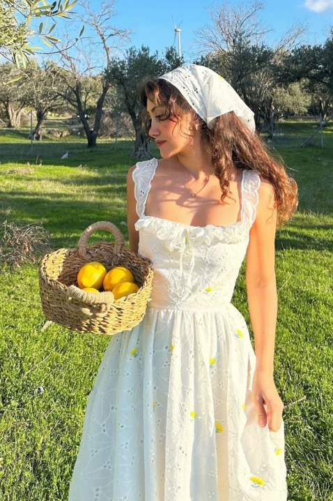 Romantična pamučna haljina u boho stilu sa cvetnim motivom VELMIRA, Boja: ecru, IVET.RS - Nova Kolekcija