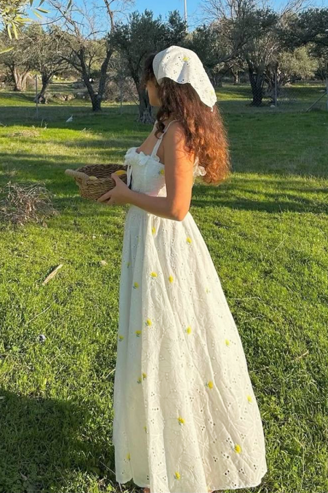 Romantična pamučna haljina u boho stilu sa cvetnim motivom VELMIRA, Boja: ecru, IVET.RS - Nova Kolekcija