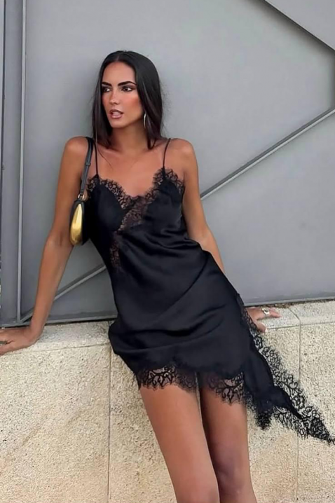 Asimetrična delikatna tunika sa čipkom i prorezom VELIMIRA BLACK, Boja: crna, IVET.RS - Nova Kolekcija