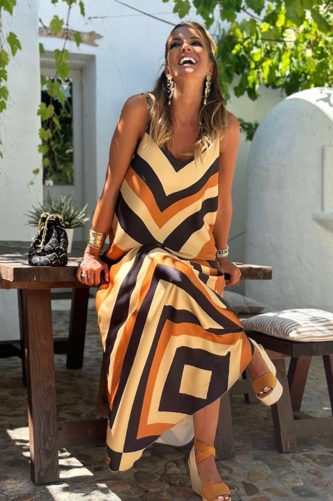 Duga haljina sa dekolteom u obliku slova V i višebojnim dizajnom FERFOLA, Boja: višebojna, IVET.RS - Nova Kolekcija