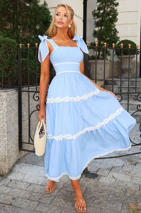 Duga haljina sa elegantnim krojem i cvetnim elementima KASIRELA, Boja: plava, IVET.RS - Nova Kolekcija