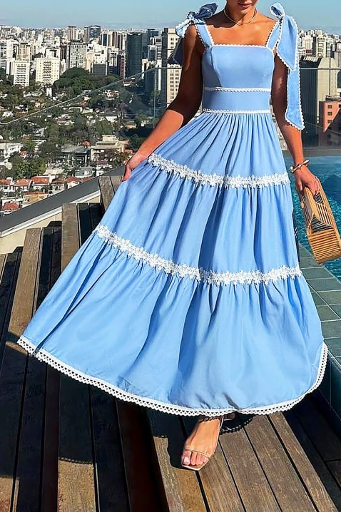 Duga haljina sa elegantnim krojem i cvetnim elementima KASIRELA, Boja: plava, IVET.RS - Nova Kolekcija