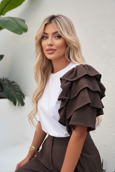 Komplet za svakodnevni moderni izgled sa trendi rukavom HIRDONA BROWN, Boja: braon, IVET.RS - Nova Kolekcija