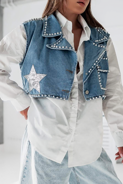 Teksas prsluk sa metalnim rupicama DONZERA, Boja: teksas, IVET.RS - Nova Kolekcija