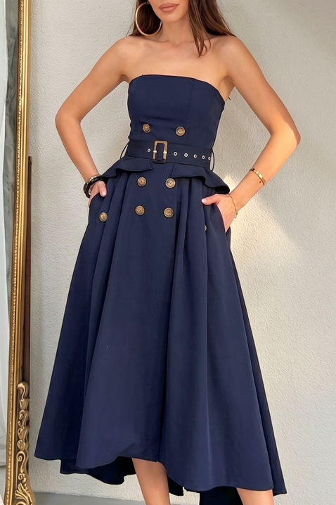 Elegantna duga asimetrična haljina sa efektom korseta FLORENTIA NAVY, Boja: tamnoplava, IVET.RS - Nova Kolekcija