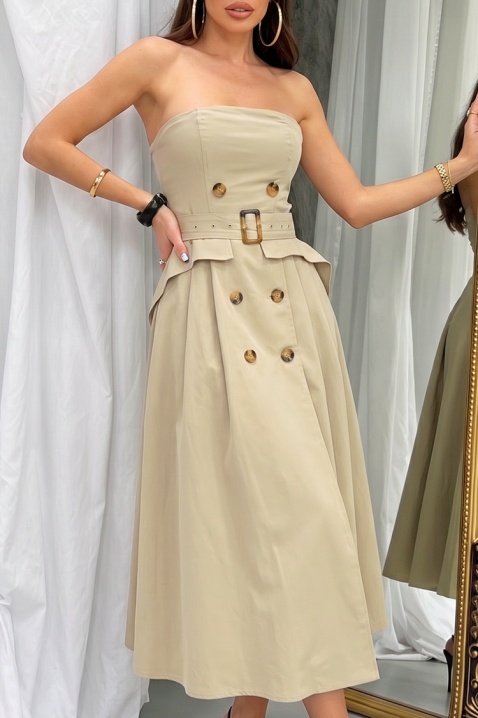 Elegantna duga asimetrična haljina sa efektom korseta FLORENTIA BEIGE, Boja: bež, IVET.RS - Nova Kolekcija