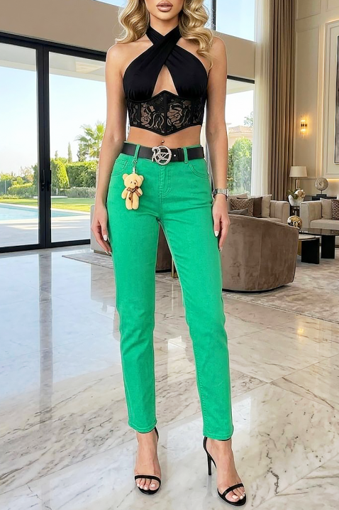 Duge ženske farmerke sa visokim strukom i sezonskom bojom CALZARA, Boja: zelena, IVET.RS - Nova Kolekcija