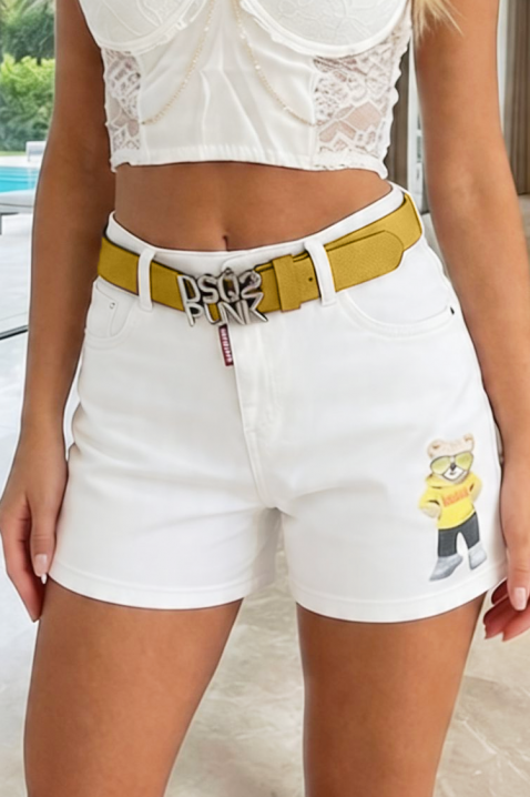 Ženski teksas šorts sa visokim strukom CARMELITA, Boja: bela, IVET.RS - Nova Kolekcija