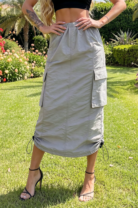 Ženska sportsko-elegantna midi suknja sa visokim strukom i kargo džepovima CALZINA GREY, Boja: siva, IVET.RS - Nova Kolekcija