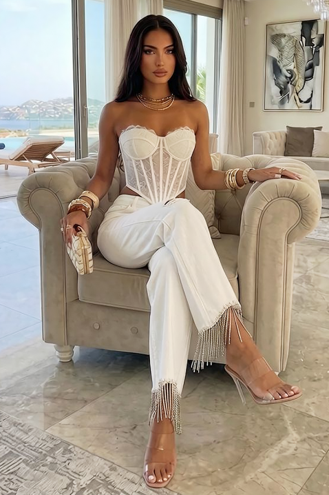 Ženske bele farmerke sa resama i pocepanim elementima LURISA, Boja: bela, IVET.RS - Nova Kolekcija