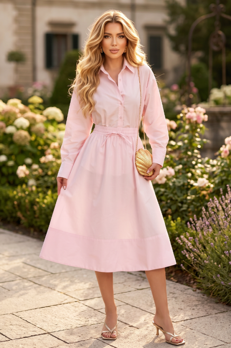 Komplet prozračne suknje i nežne košulje slobodnog kroja SOLARIA PINK, Boja: roze, IVET.RS - Nova Kolekcija