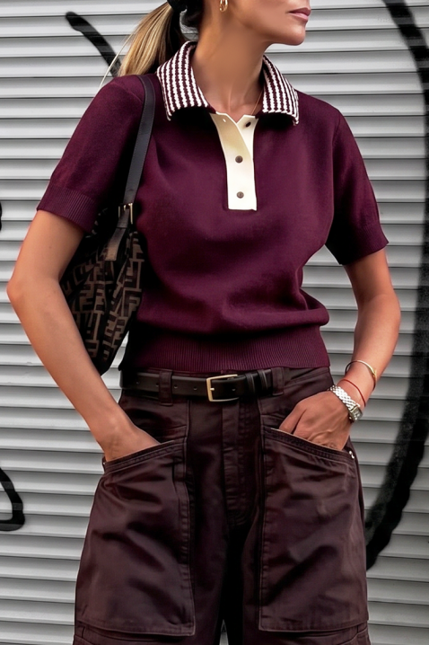 Ženska pletena bluza sa polo kragnom CALVIRA BORDO, Boja: bordo, IVET.RS - Nova Kolekcija