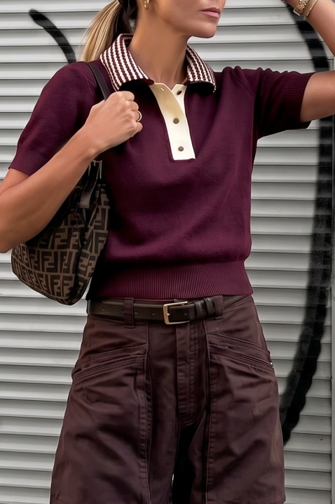 Ženska pletena bluza sa polo kragnom CALVIRA BORDO, Boja: bordo, IVET.RS - Nova Kolekcija