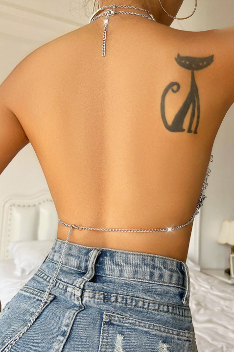 Erotski mrežasti top sa lancima MELVORA, Boja: srebrna, IVET.RS - Nova Kolekcija